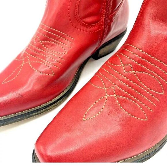 Lime Light Vtg Red Embroidery Studded Cowboy Boots Rare - Picture 10 of 12